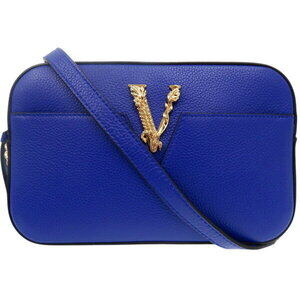 Versace Virtus Chain Shoulder Bag Metal Icon Blue Leather